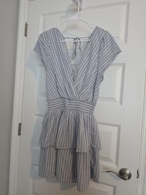 American Eagle Outfitters Blue and White Striped Wrap Mini Dress